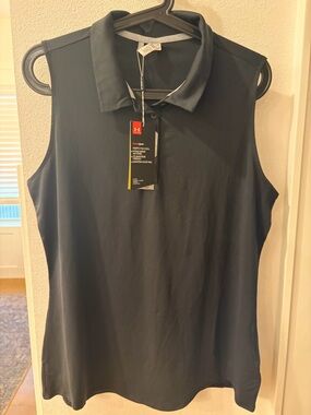 NEW Under Armour Golf Polo Shirt Womens XL Black Heat Gear UPF 30 Sleeveless